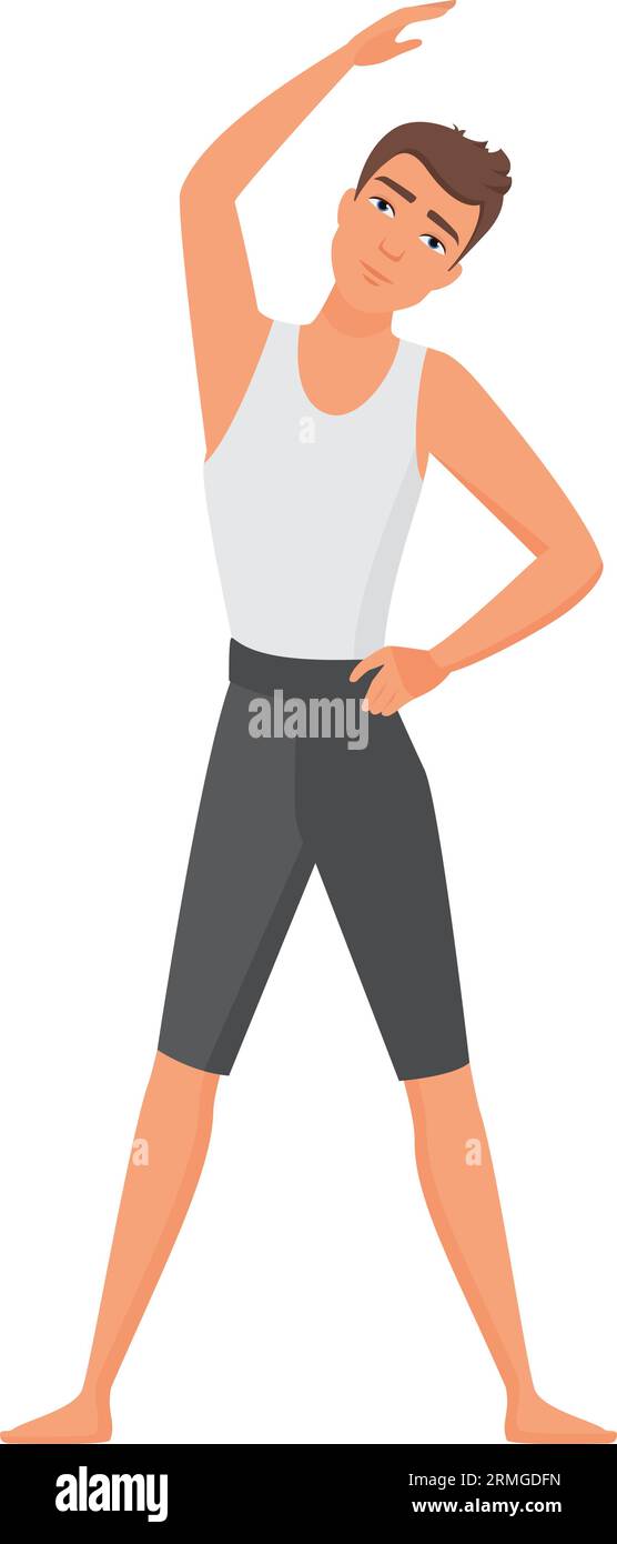 Übung männlicher Büroangestellter. Morgensport-Routine, Büro-Fitness-Vektor-Illustration Stock Vektor