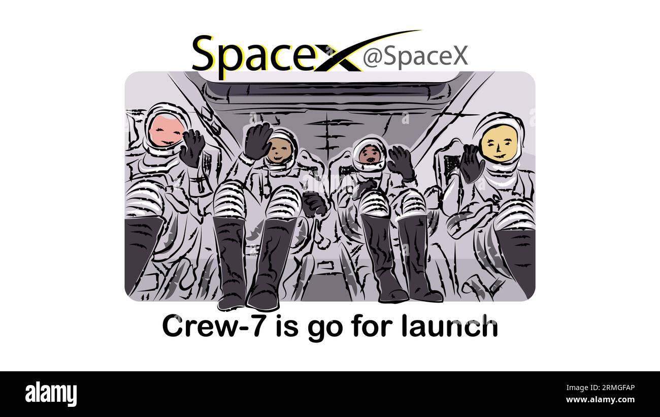Am 26. August 2023 veröffentlichte SpaceX ein Video auf der Seite Crew-7 is Go. SpaceX Crew-7 ist der siebte Flug der amerikanischen SpaceX Crew Dragon Stockfoto