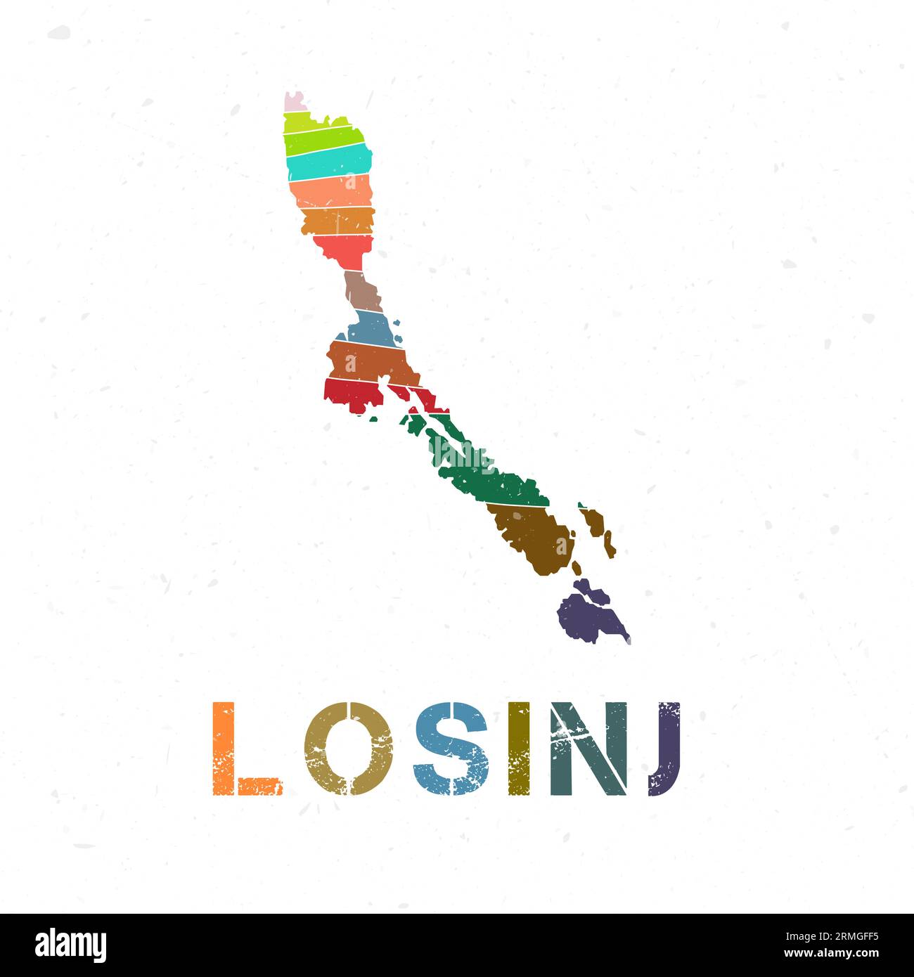 Losinj-Kartendesign. Form der Insel mit wunderschönen geometrischen Wellen und Grunge-Textur. Tolle Vektorillustration. Stock Vektor