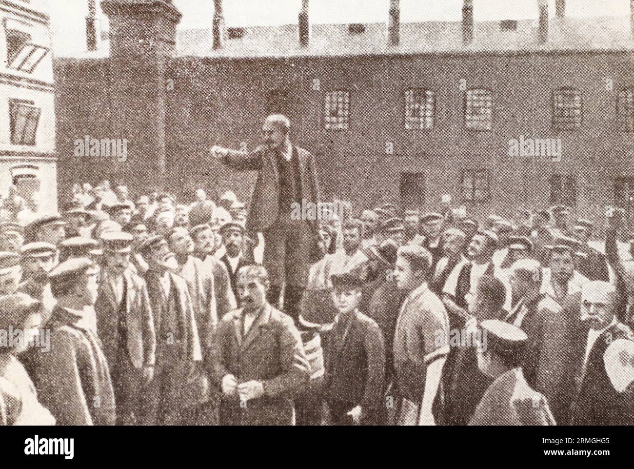 Kundgebung von Arbeitern in der Stadt Lodz (Polen) während der Aussperrung. Foto von 1906. Stockfoto