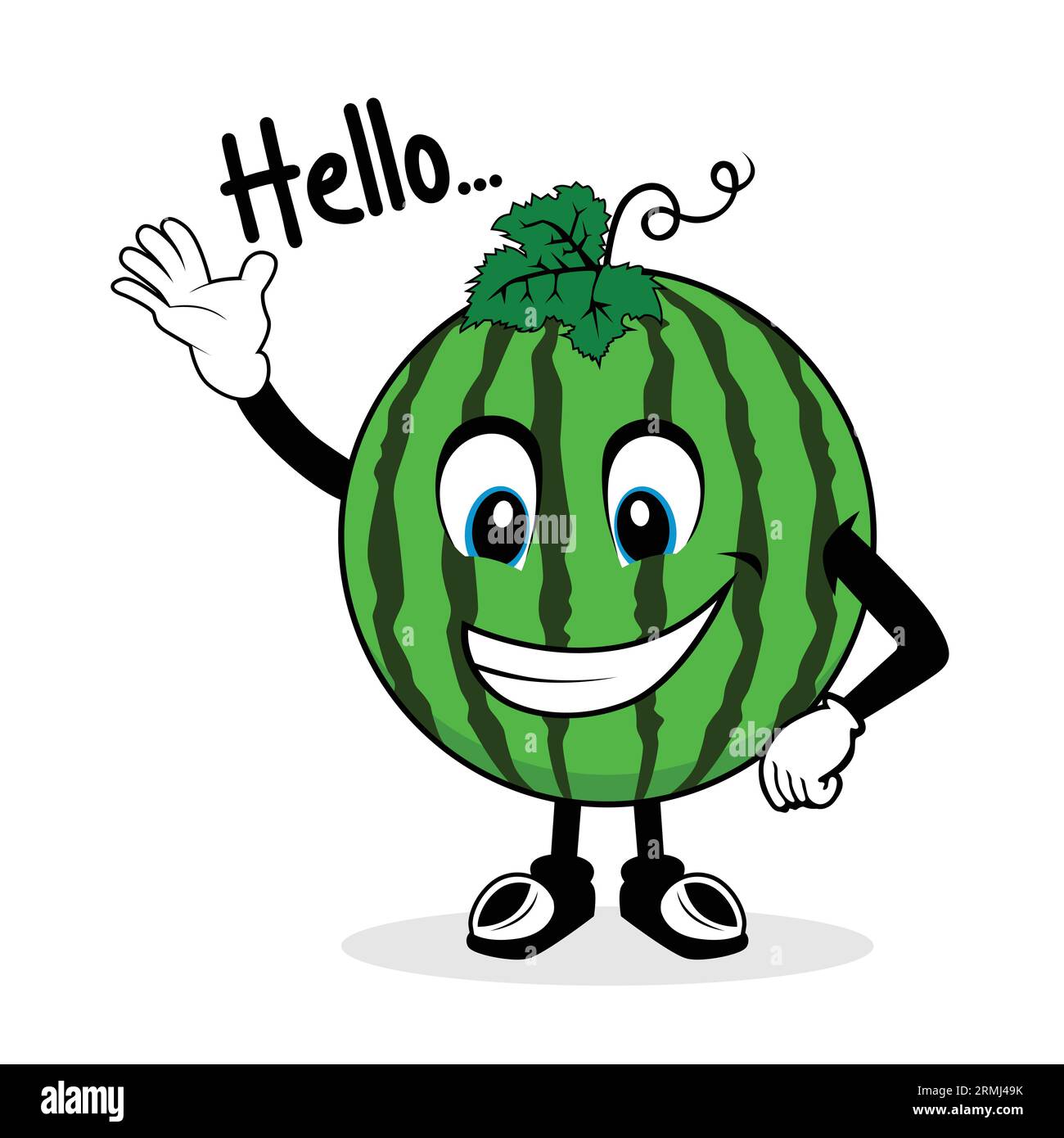 Wassermelonen-Zeichentrickfigur sagt Hallo Stock Vektor