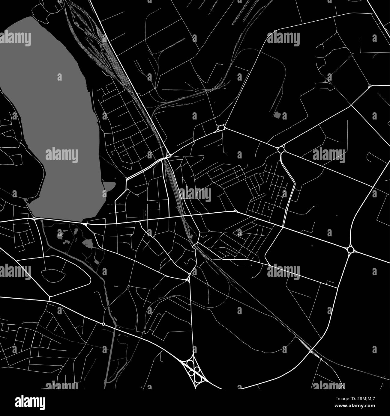 Stadtplan von Ternopil, Oblast Center of Ukraine. Städtische Verwaltungskarte in Schwarz-weiß mit Flüssen und Straßen, Parks und Eisenbahnen. Vektorillus Stock Vektor
