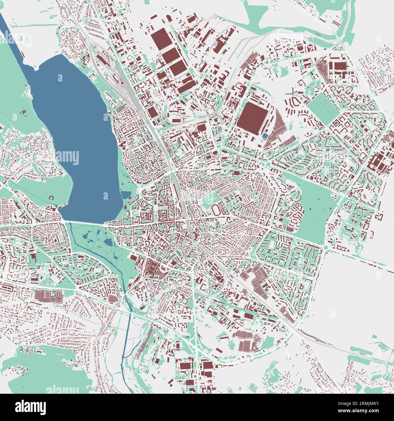 Ternopil Karte, Oblast Zentrum Stadt der Ukraine. Stadtplan mit Gebäuden, Flüssen und Straßen, Parks und Eisenbahnen. Vektorillustrationen Stock Vektor