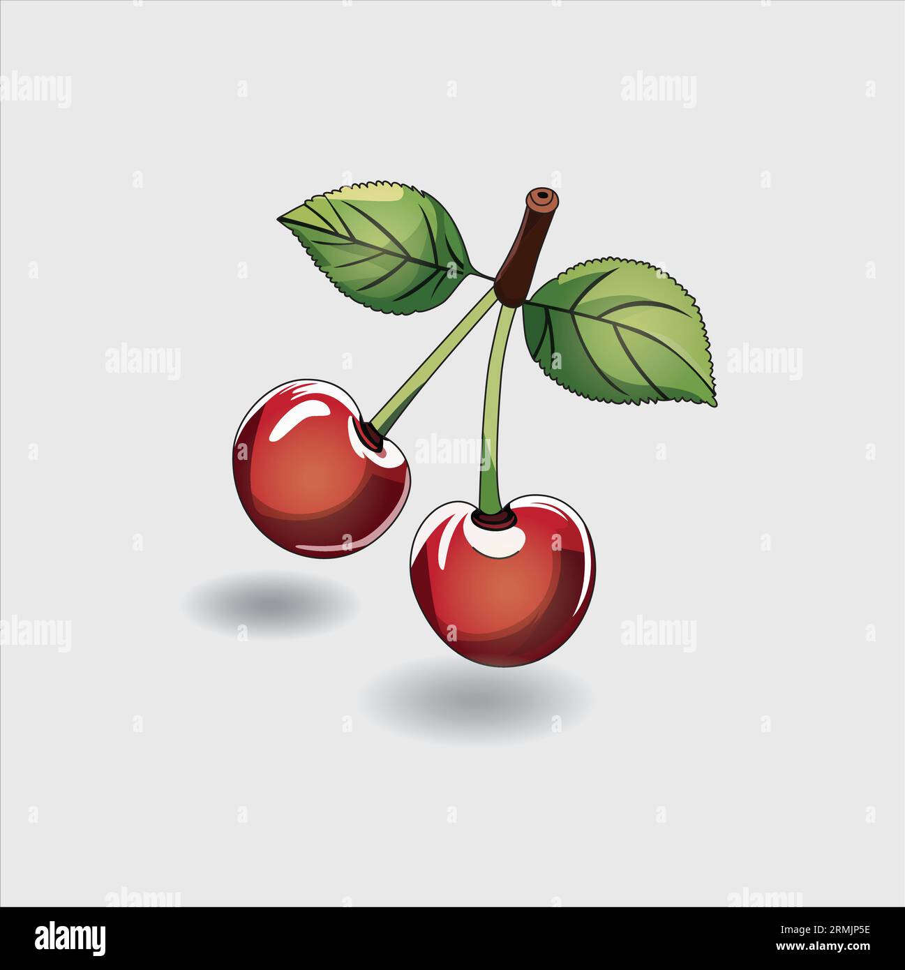 Reife rote Kirschbeeren mit Blättern Vektor Illustration Stock Vektor