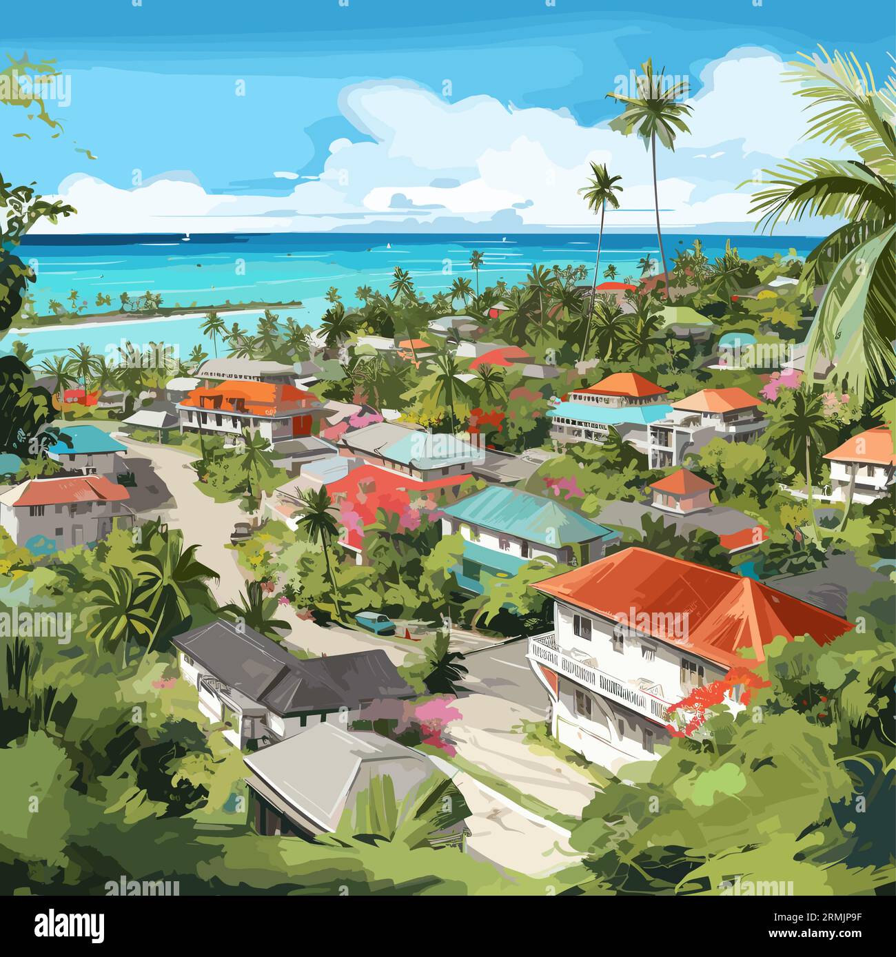 Eine Zeichnung von Boracay, Reisebillustration, sonniges Wetter, helle detailreiche Wolken, großartige Weitsicht, detailreiche Vektorkunst, emotionale Farbfelder Stock Vektor