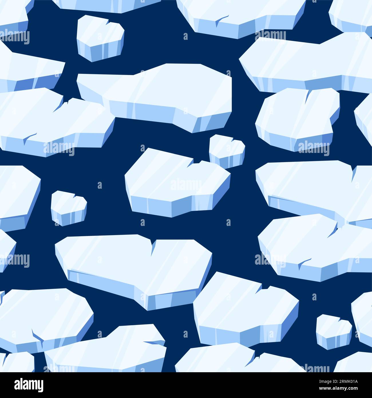 Schwimmendes Eismuster. Nahtloser Druck von Eisstücken, endlose verschneite Gletscherwürfel Illustration für das Design von Papiertextilien. Vektorstruktur von eiskalten nahtlosen Mustern Stock Vektor