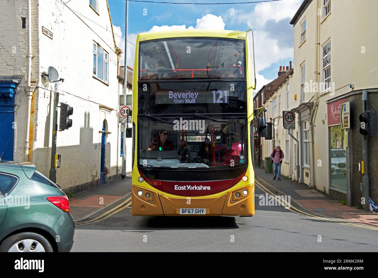 Doppeldeckerbus in Driffield, East Yorkshire, England, Großbritannien Stockfoto