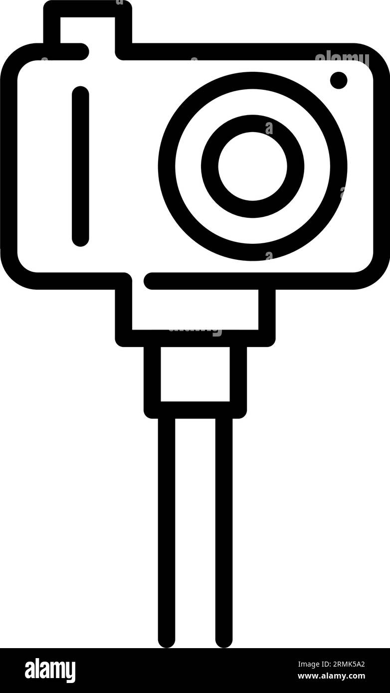Kamera auf Selfie-Stick. Bloggen, Streamen oder Videoaufnahmen für Ihren Urlaub. Pixel perfekter, bearbeitbarer Hub Stock Vektor