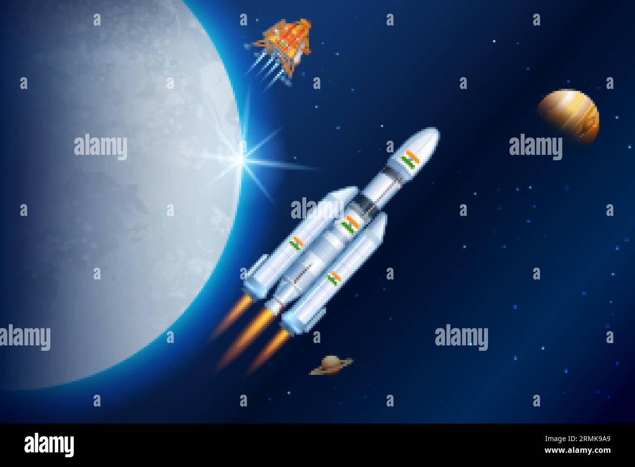 Chandrayaan 3-Raketenmission, die von Indien für eine Mondexplorationsmission mit Lander Vikram und rover Pragyan gestartet wurde Stock Vektor