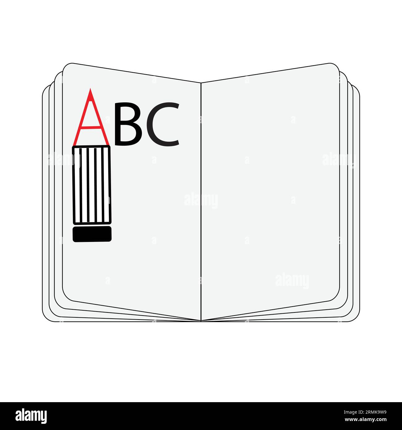 Notizbuch mit Bleistift in Form des Buchstaben a und der Buchstaben b und c Stock Vektor