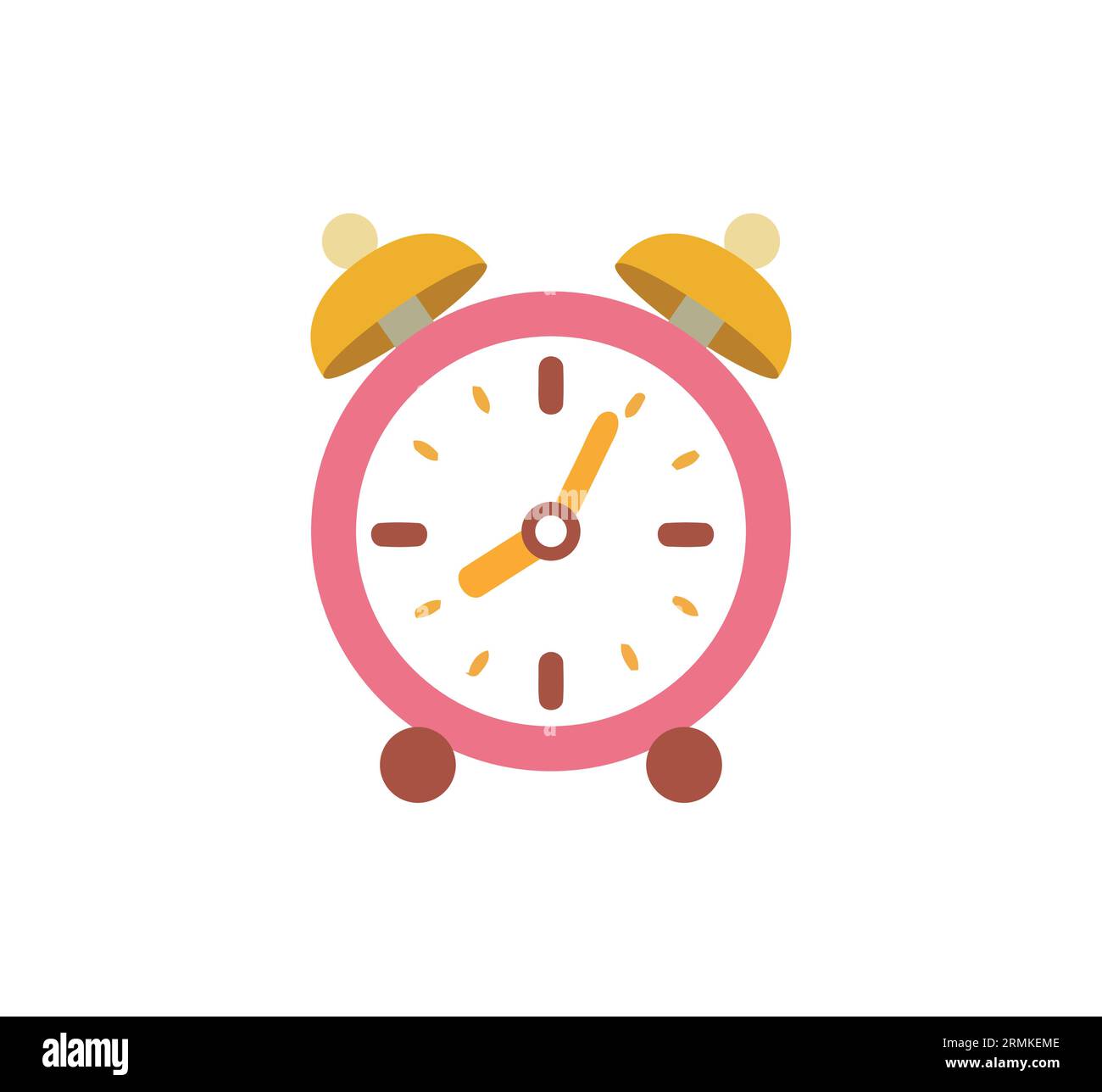 Einfache bunte Karikatur rosa analoge alam Uhr mit weißem Gesicht und 2 Glocken Vektor isoliert auf weißem Hintergrund Stock Vektor