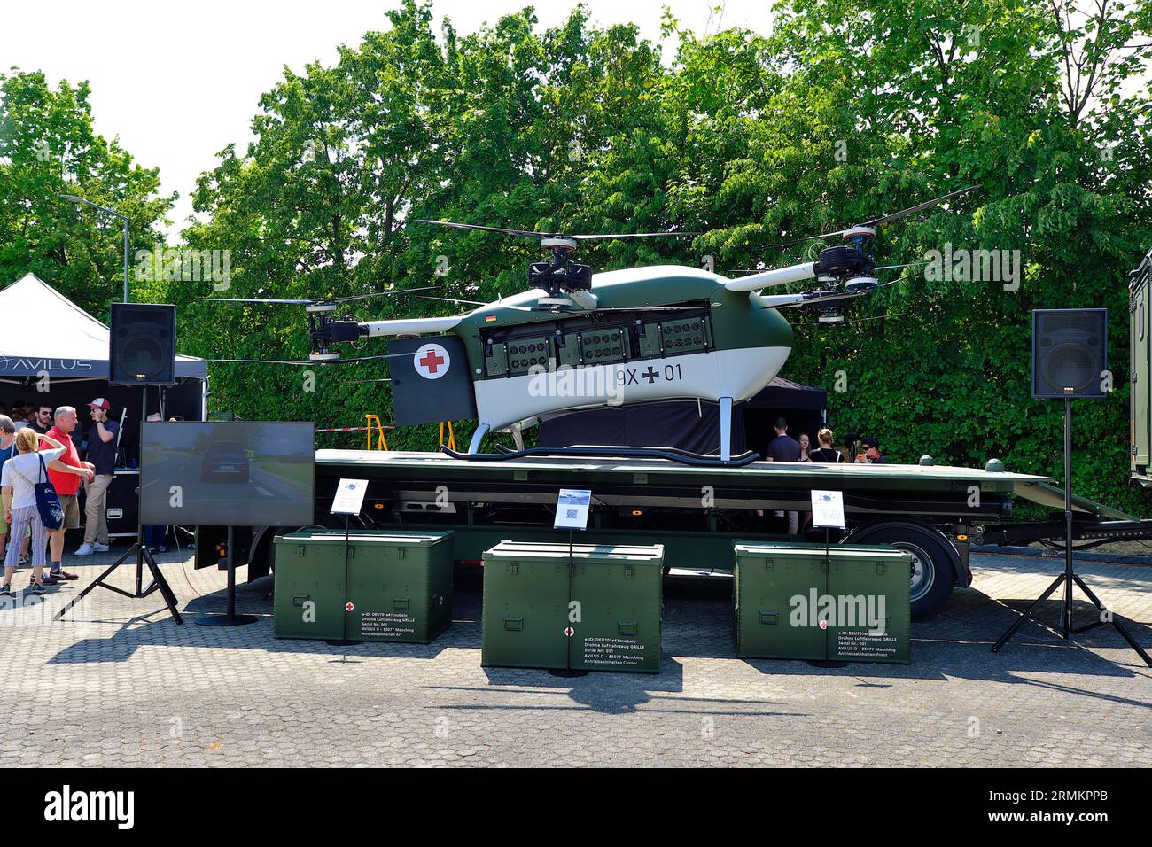 Rettungsdrohnen-Kricket für den Transport verwundeter Soldaten, Bundeswehrtag, München, Bayern, Deutschland Stockfoto