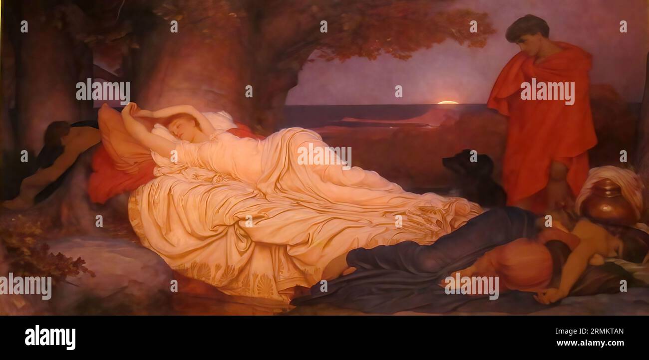 Kymon und Iphigenie, auch Iphigeneia, Iphigenia oder Iphianassa, in der griechischen Mythologie die älteste Tochter von Agamemnon, Gemälde von Frederic Leighton, Historisch, digital restaurierte Reproduktion von einer Vorlage aus der Vergangenheit / Kymon und Iphigenia, auch Iphigenia, Iphigenia oder Iphianassa, in der griechischen Mythologie die älteste Tochter von Agemnon, Gemälde von Frederic Leighton, historische, digital restaurierte Reproduktion eines Originals aus der Vergangenheit Stockfoto