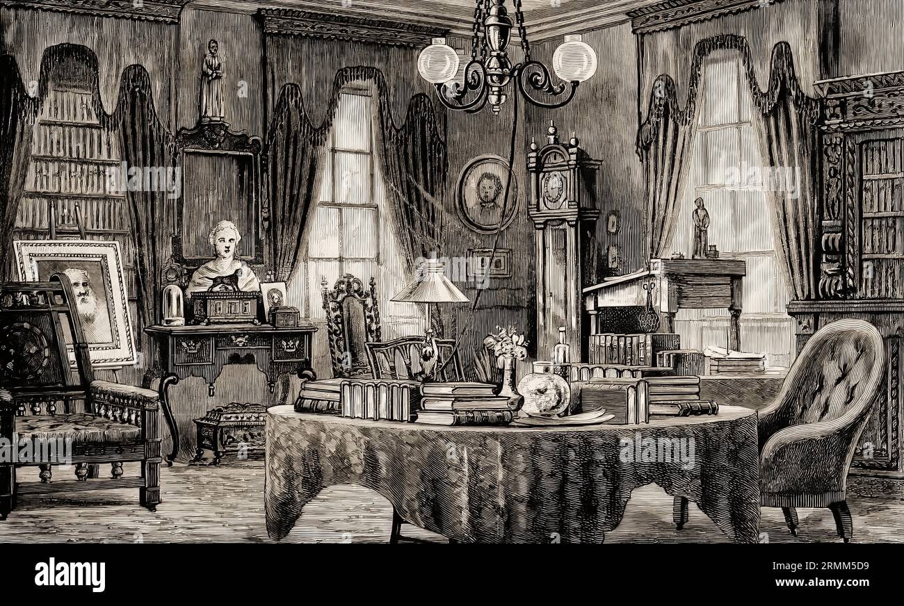 Longfellow Studie, Craigie House, West Cambridge, Massachusetts, Heimat von Henry Wadsworth Longfellow, 1807–1882, amerikanischer Dichter Stockfoto