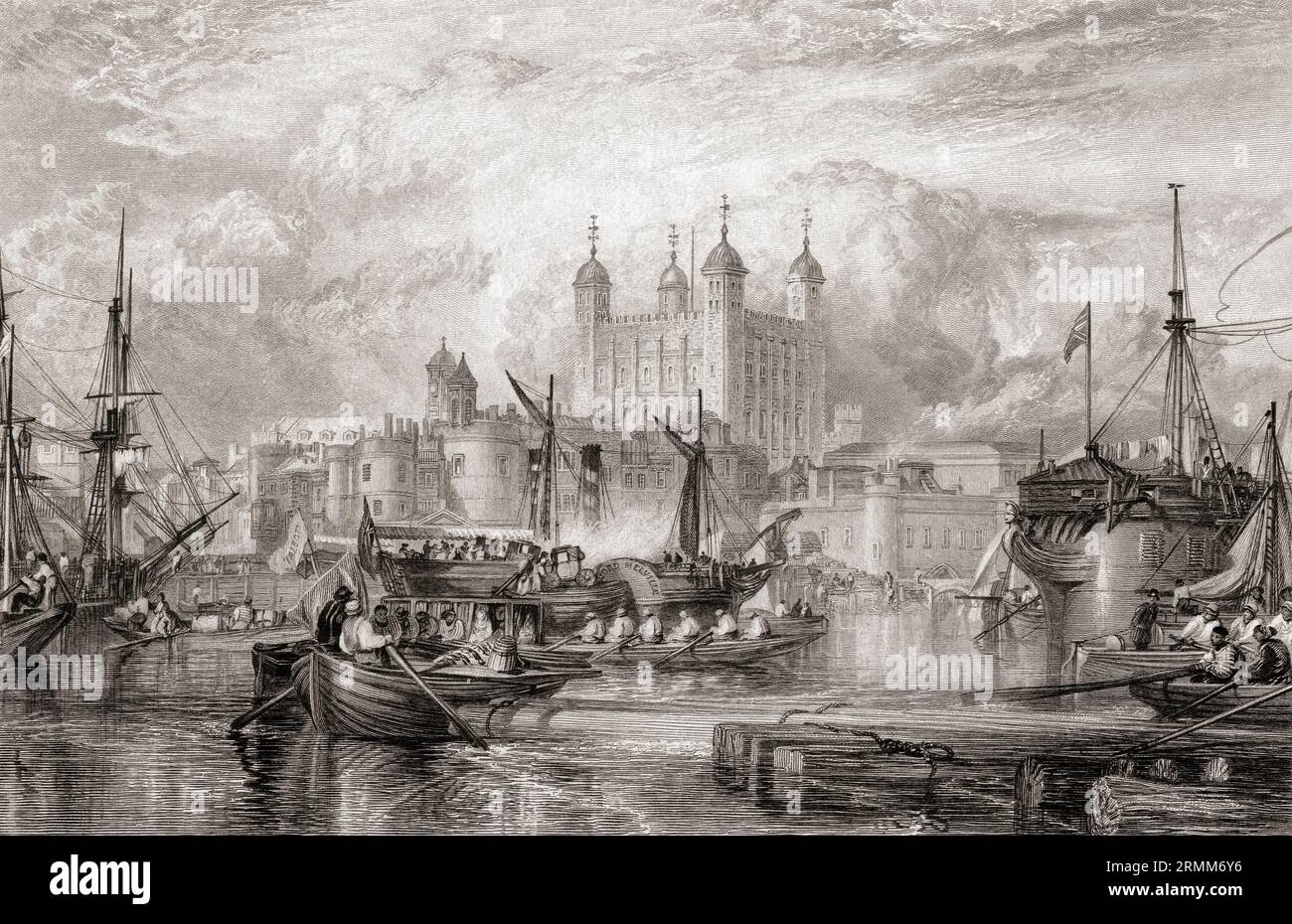 Der Tower of London. Nach einem Druck von 1831, der von W. Miller graviert wurde, aus einem Werk von J.M.W. Turner Stockfoto
