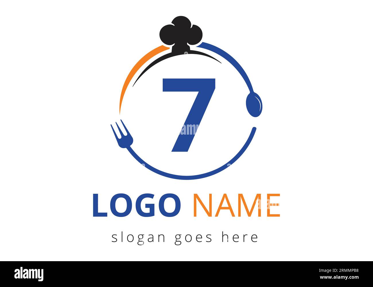 Logo „Letter 7“ Mit Kochmütze, Löffel Und Gabel Für Restaurant-Logo. Modernes Vektorlogo für Café, Restaurant, Kochgeschäft und Unternehmensidentität Stock Vektor