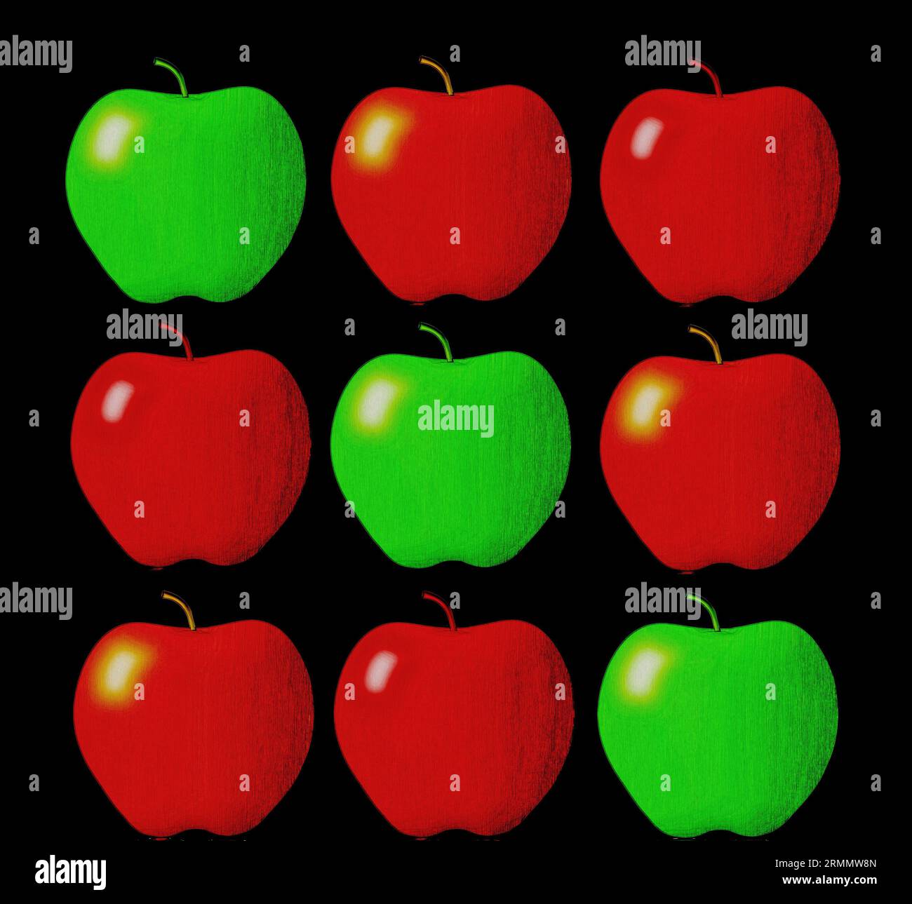 Äpfel sind in einer 3D-Abbildung zu sehen. Stockfoto