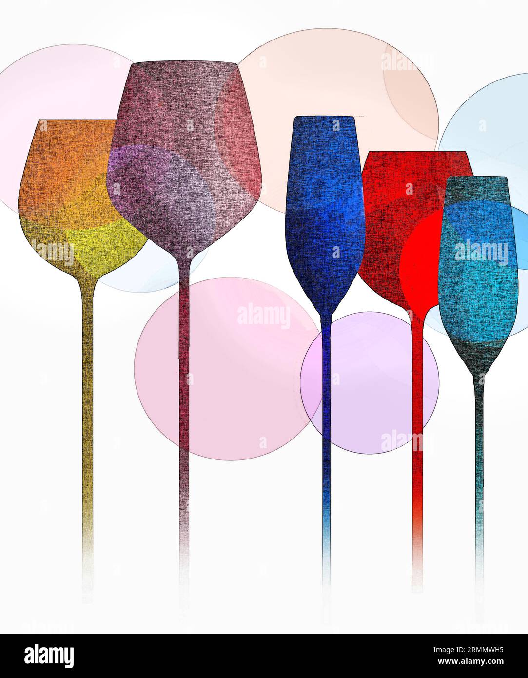 Glaswaren mit langem Stiel und strukturierter Farboberfläche sind in dieser 3D-Abbildung zu sehen. Stockfoto