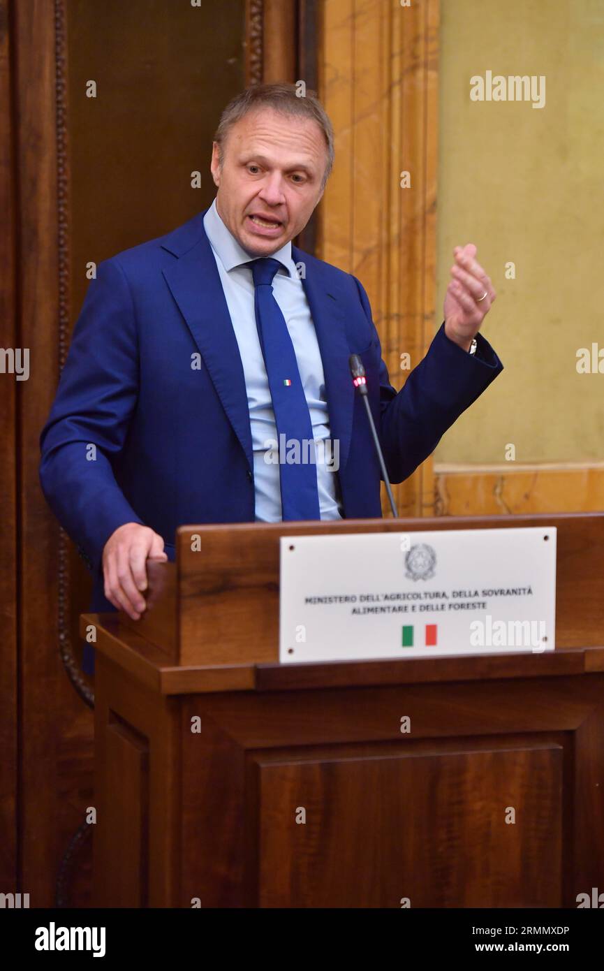 Rom, Italien. 29. August 2023. Der Minister für Landwirtschaft, Ernährungssouveränität und Forsten Francesco Lollobrigida von der Regierung Meloni Credit: Independent Photo Agency/Alamy Live News Stockfoto