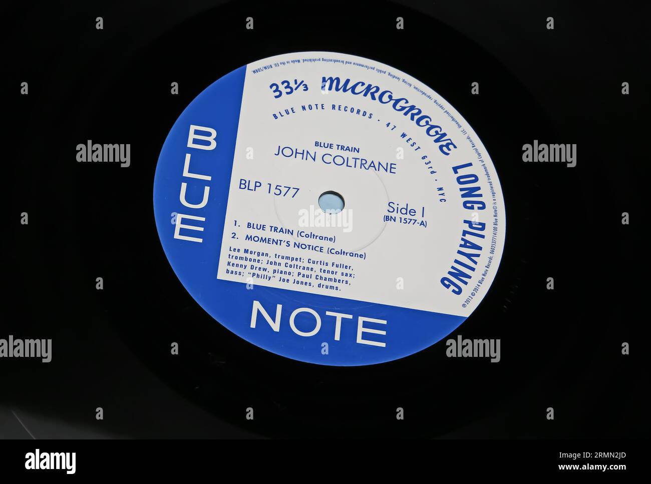 Viersen, Deutschland - 9. Juli. 2023: Close-up des Labels Blue Notes Jazz auf Vinyl lp Stockfoto