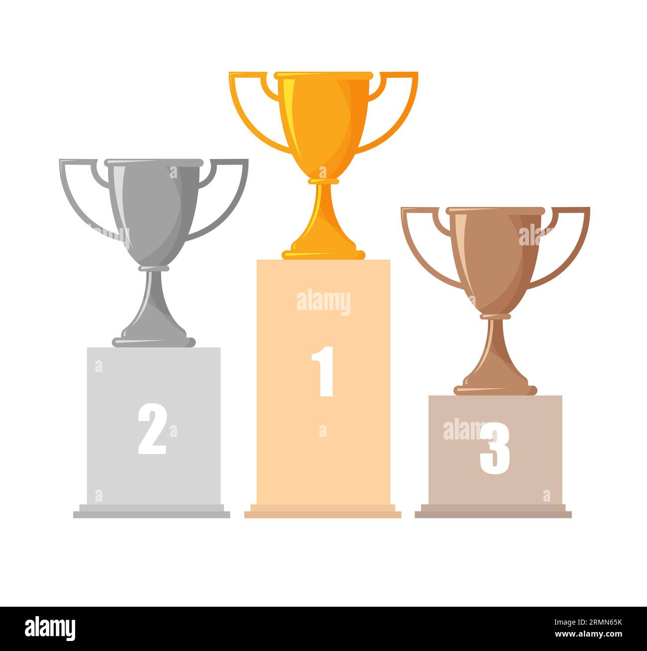 Trophäenbecher aus Silber, Gold und Bronze. Auszeichnung oder Siegerpokal auf dem Siegerpodest. Vektorillustration isoliert auf weißem Hintergrund. Stock Vektor