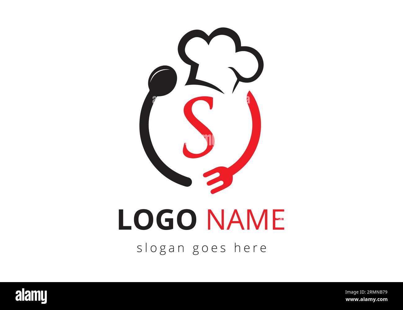 Letter S Logo mit Kochmütze, Löffel und Gabel für Restaurant-Logo. Modernes Vektorlogo für Café, Restaurant, Kochgeschäft und Unternehmensidentität Stock Vektor