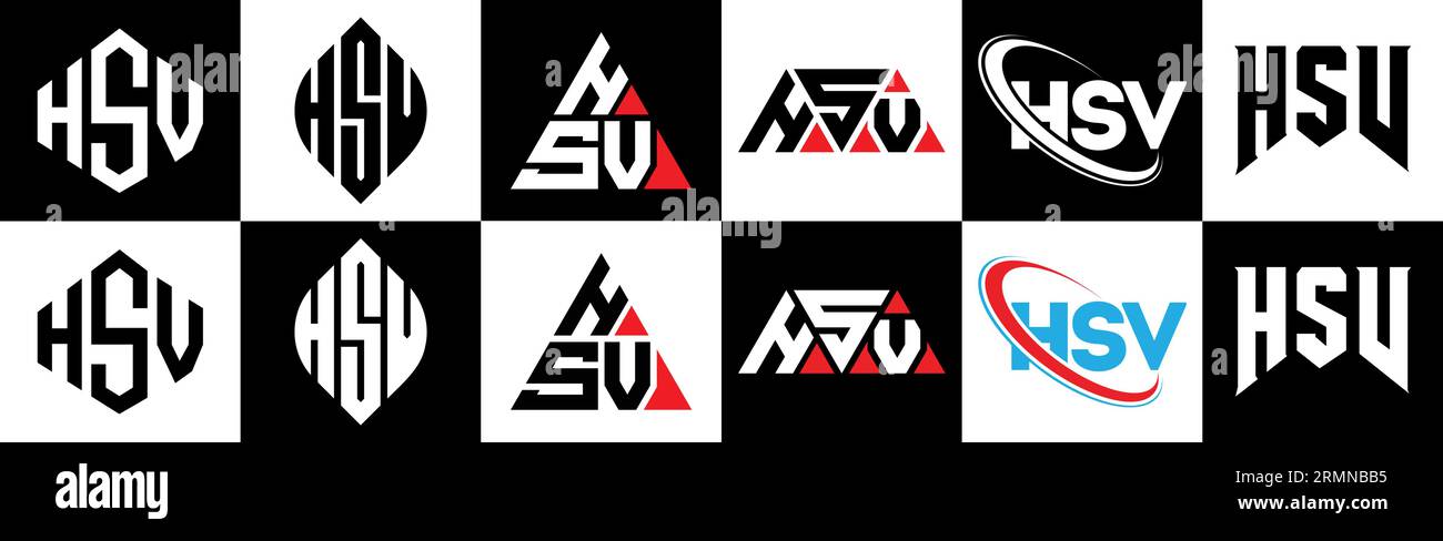 HSV-Logo-Design in sechs Ausführungen. HSV-Polygon, Kreis, Dreieck