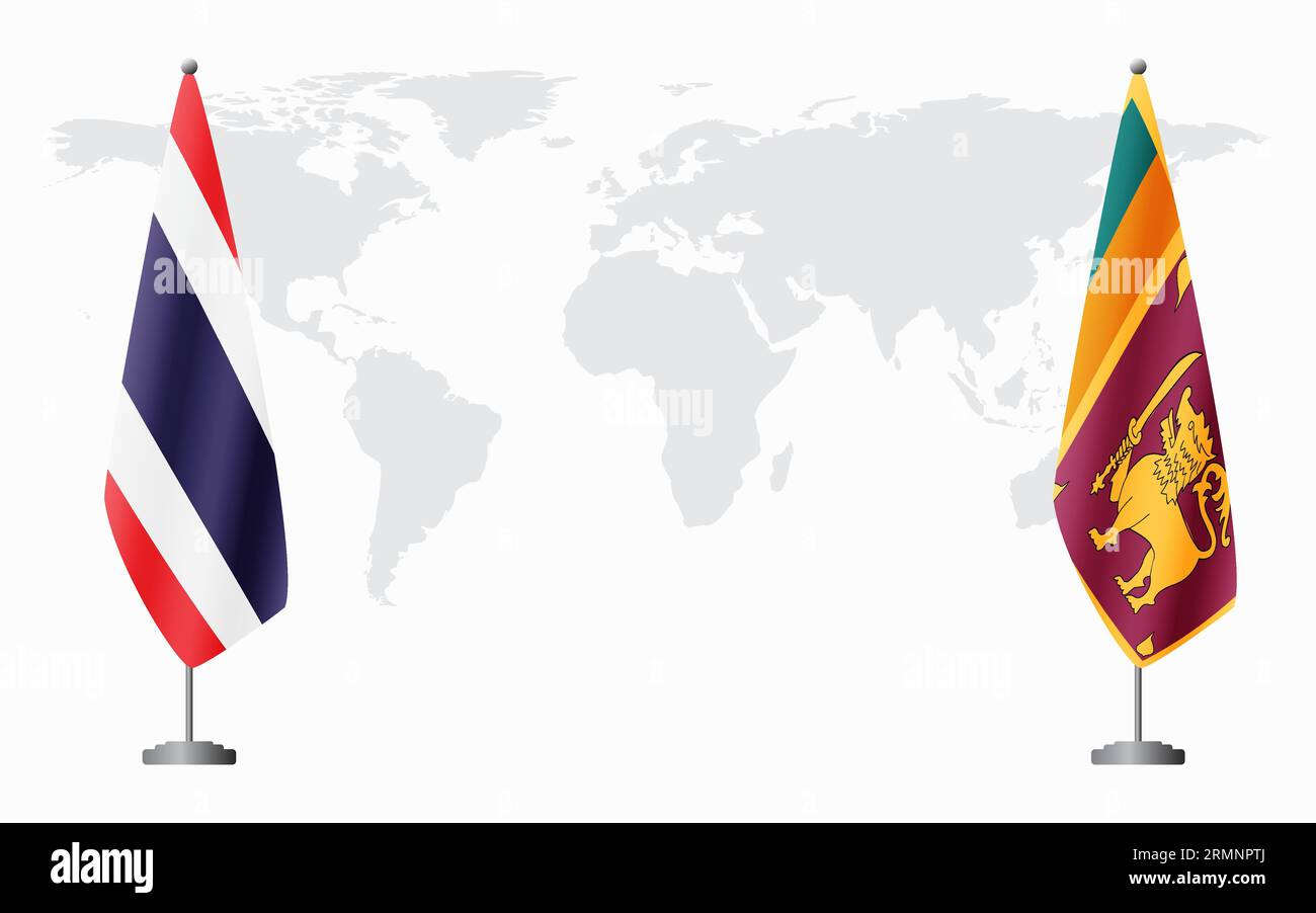 Thailand und Sri Lanka Flaggen für offizielles Treffen vor dem Hintergrund der Weltkarte. Stock Vektor