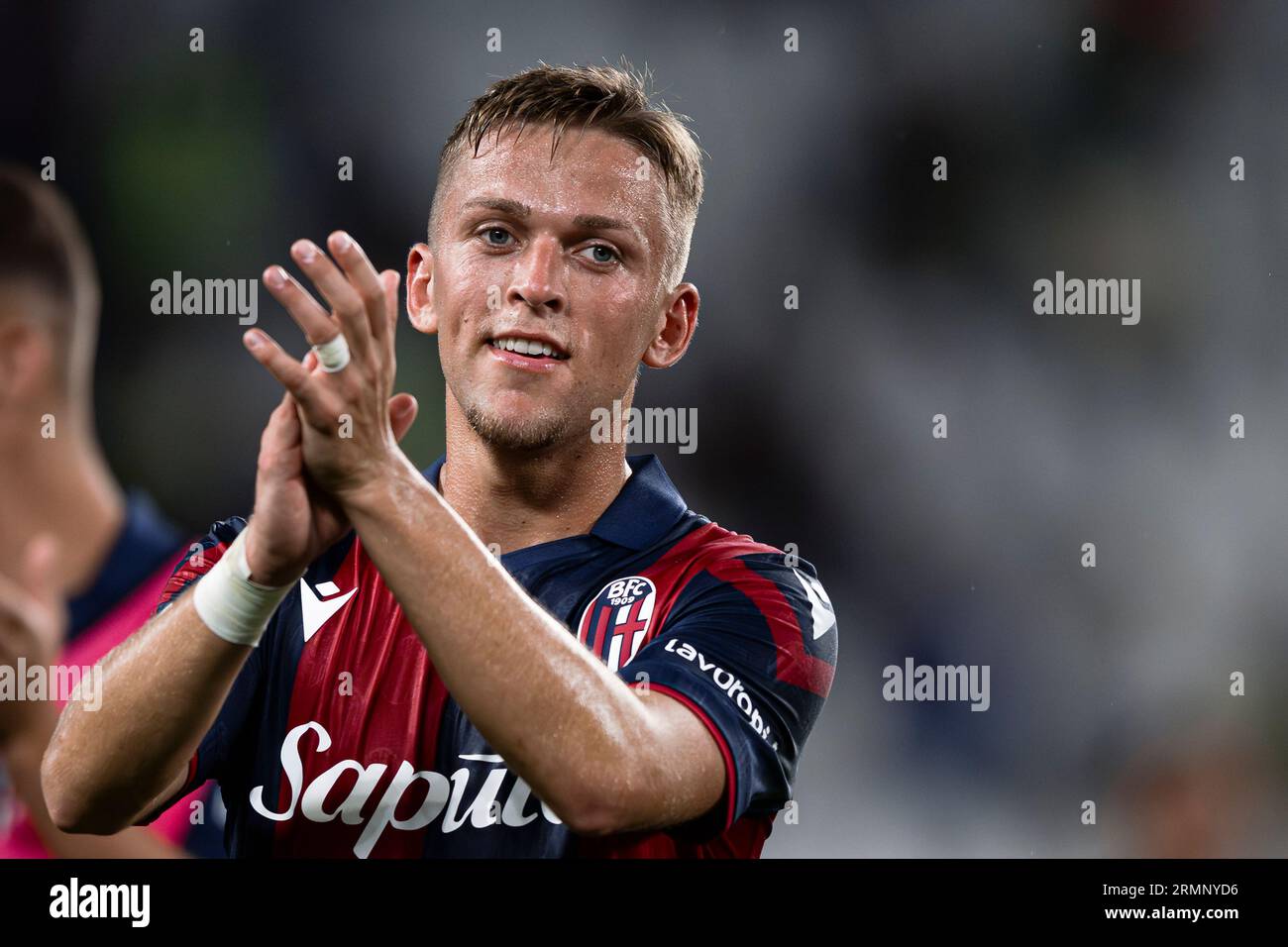 Jesper Karlsson vom Bologna FC zeigt während des Serie-A-Fußballspiels zwischen Juventus FC und Bologna FC. Stockfoto