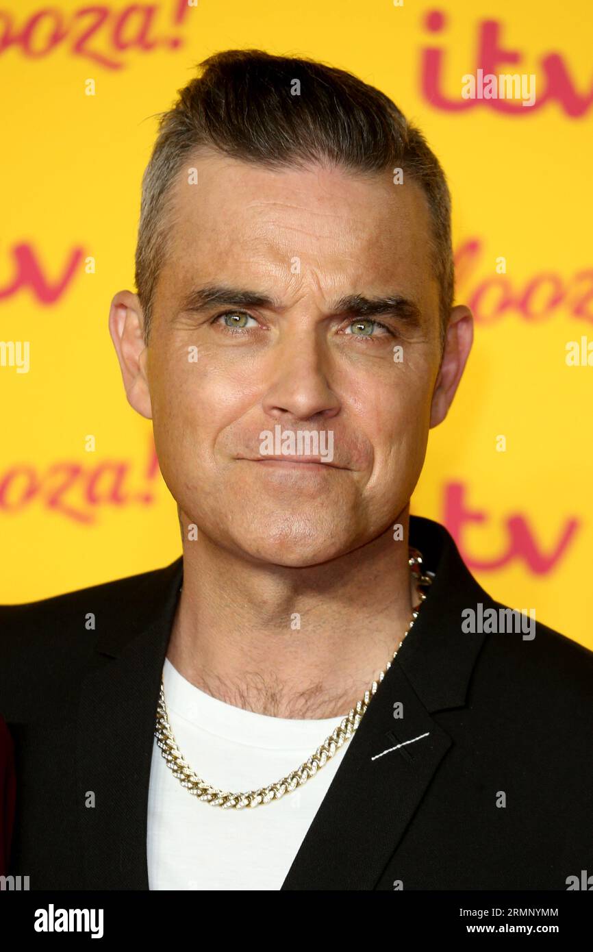 Robbie Williams nimmt an der ITV Palooza Teil! In der Royal Festival Hall in London. Stockfoto