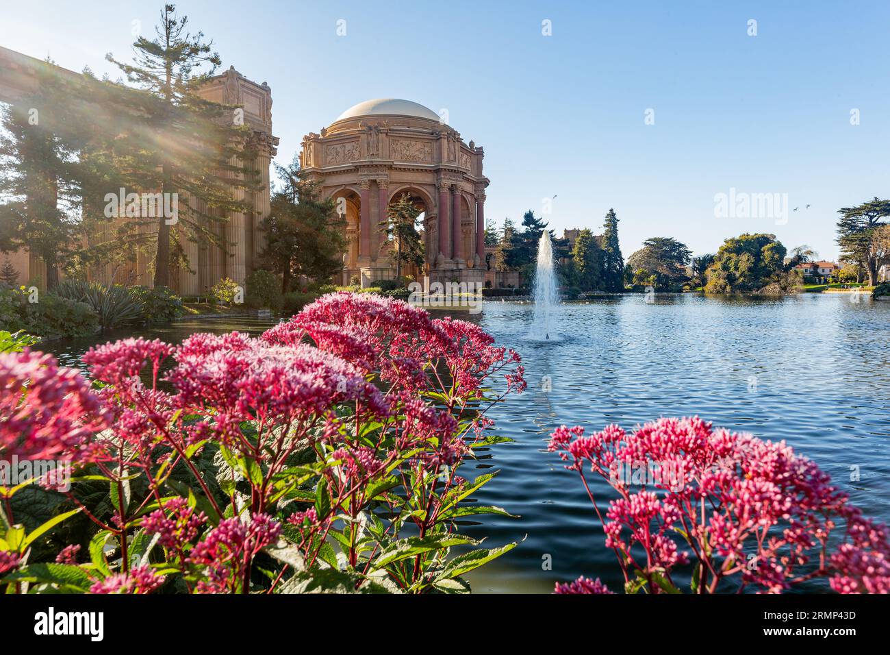 Sonniger Außenblick auf den Palace of Fine Arts in San Francisco, Kalifornien Stockfoto