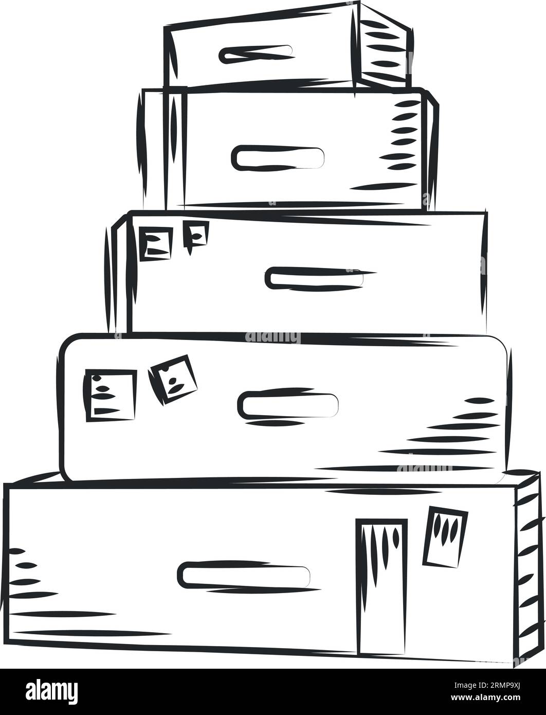 Isolierte Skizze eines Haufens Reisetaschen Vektor Stock Vektor