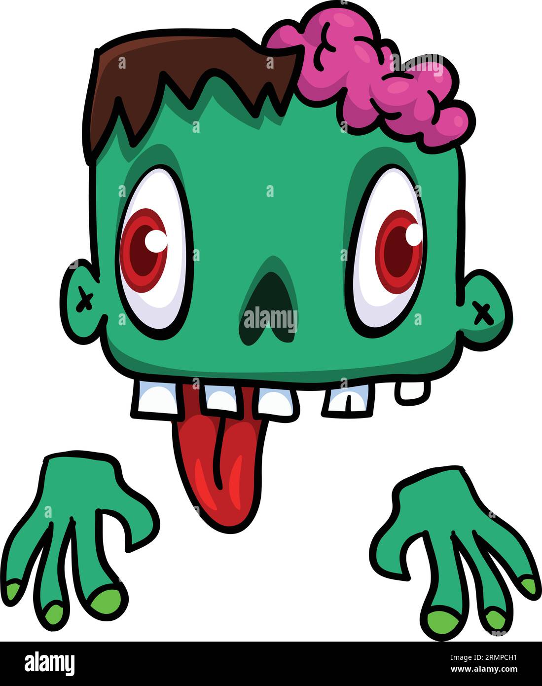 Karikatur wütender Zombie. Halloween-Vektor-Illustration des lustigen Zombiestöhnens mit weit offenem Mund voller Zähne. Ideal für Dekoration oder Verpackungsdesign Stock Vektor