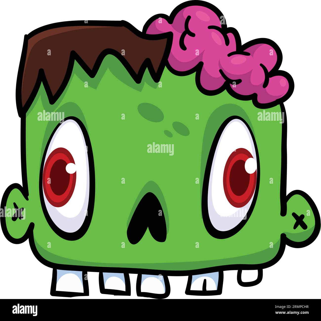 Karikatur wütender Zombie. Halloween-Vektor-Illustration des lustigen Zombiestöhnens mit weit offenem Mund voller Zähne. Ideal für Dekoration oder Verpackungsdesign Stock Vektor