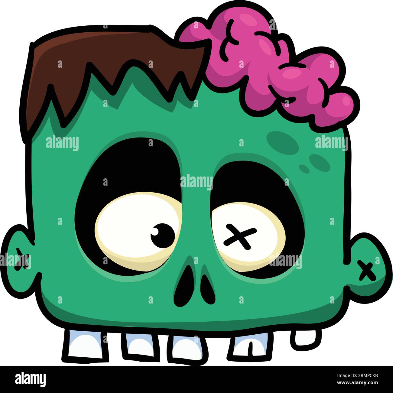 Karikatur wütender Zombie. Halloween-Vektor-Illustration des lustigen Zombiestöhnens mit weit offenem Mund voller Zähne. Ideal für Dekoration oder Verpackungsdesign Stock Vektor