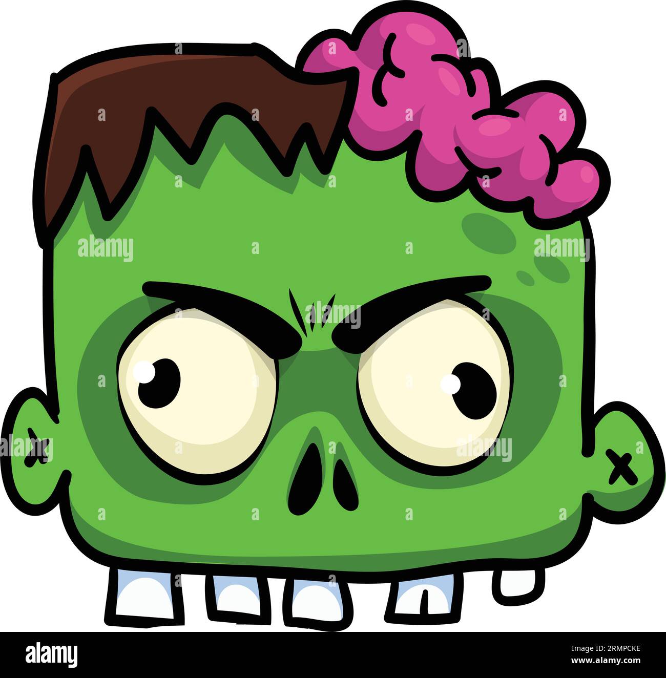 Karikatur wütender Zombie. Halloween-Vektor-Illustration des lustigen Zombiestöhnens mit weit offenem Mund voller Zähne. Ideal für Dekoration oder Verpackungsdesign Stock Vektor