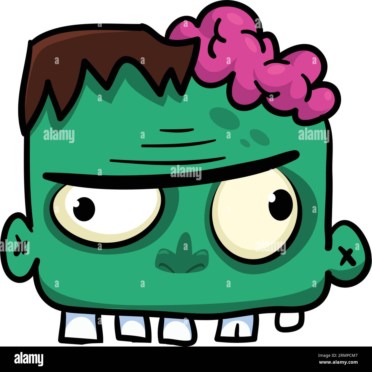 Karikatur wütender Zombie. Halloween-Vektor-Illustration des lustigen Zombiestöhnens mit weit offenem Mund voller Zähne. Ideal für Dekoration oder Verpackungsdesign Stock Vektor