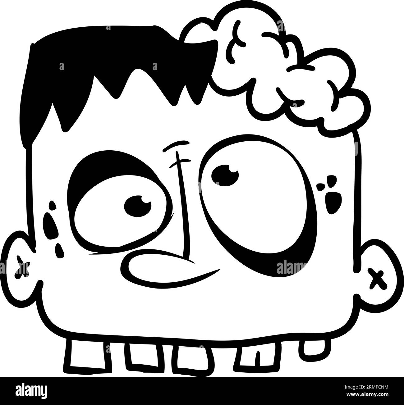 Karikatur wütender Zombie. Halloween-Vektor-Illustration des lustigen Zombiestöhnens mit weit offenem Mund voller Zähne. Konturzeichnung umrissen Stock Vektor