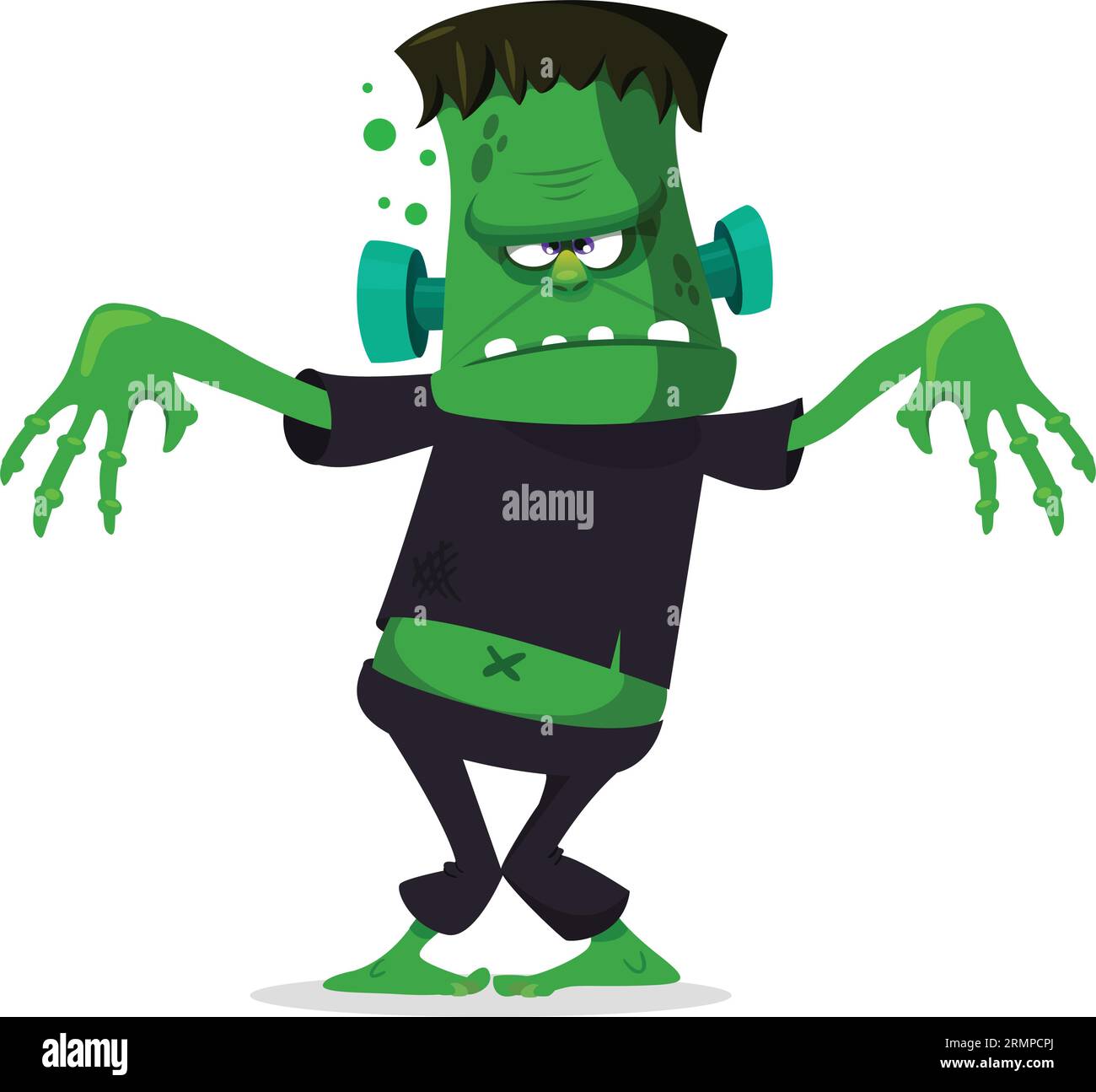 Lustiger grüner Zombie mit rosafarbenem Gehirn außerhalb des Kopfes. „Walking Dead“-Charakter. Halloween Vektor Illustration isoliert Stock Vektor