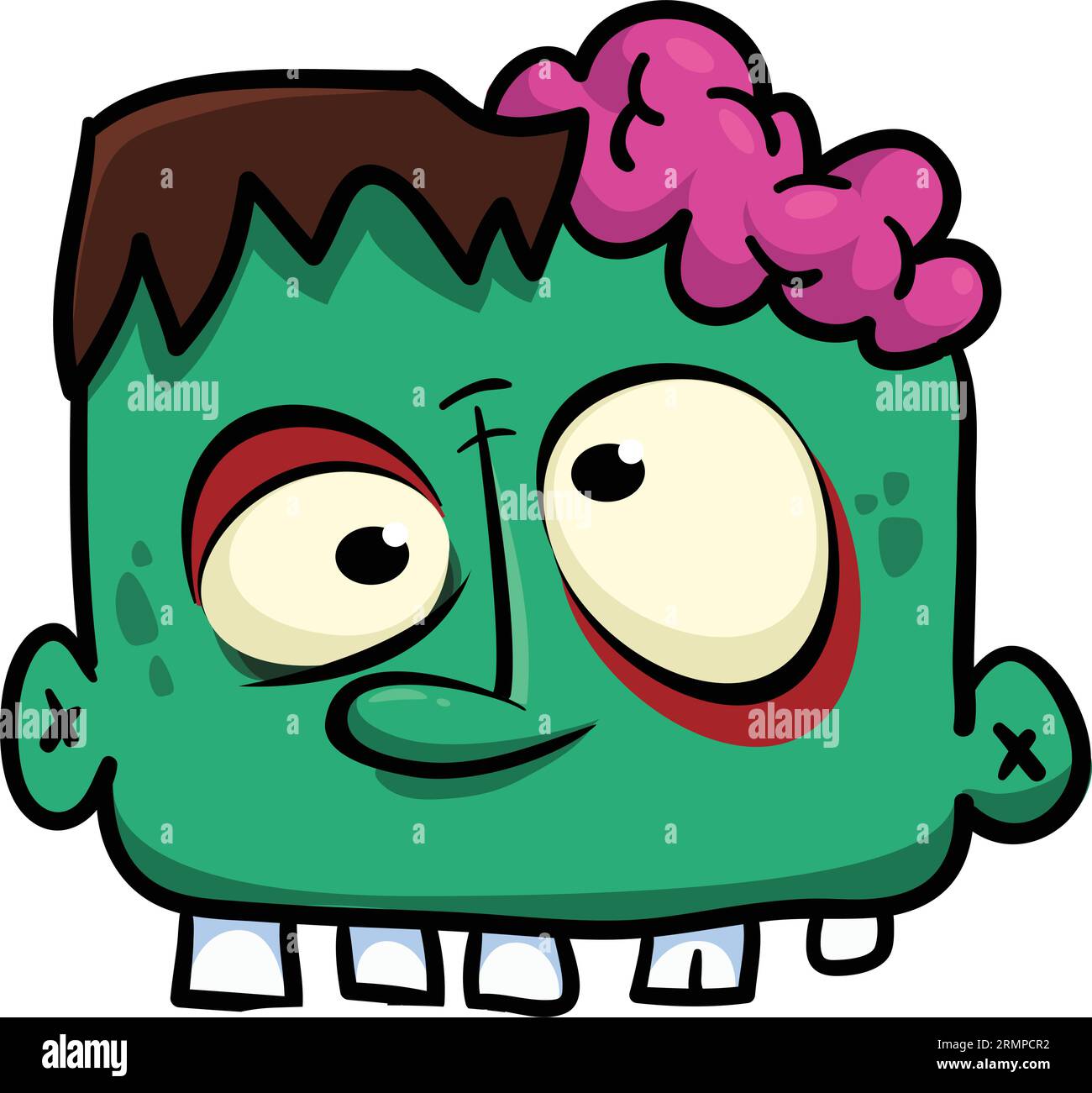 Karikatur wütender Zombie. Halloween-Vektor-Illustration des lustigen Zombiestöhnens mit weit offenem Mund voller Zähne. Ideal für Dekoration oder Verpackungsdesign Stock Vektor