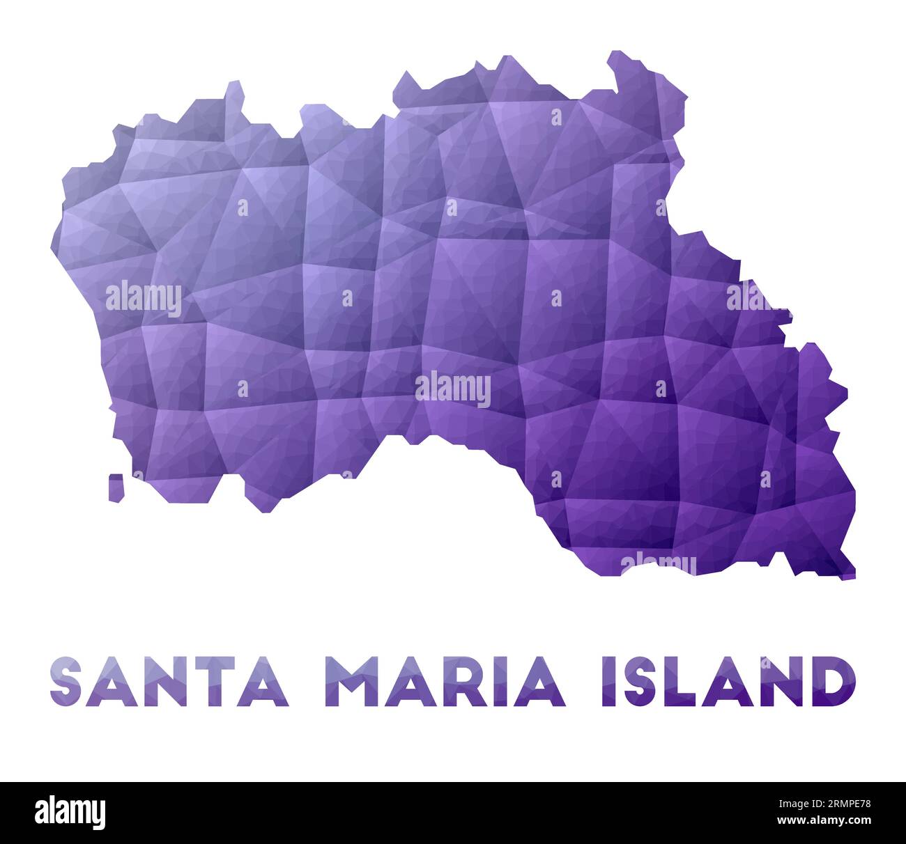 Karte von Santa Maria Island. Niedrige Poly-Illustration der Insel in einem violetten geometrischen Design. Polygonale Vektordarstellung. Stock Vektor