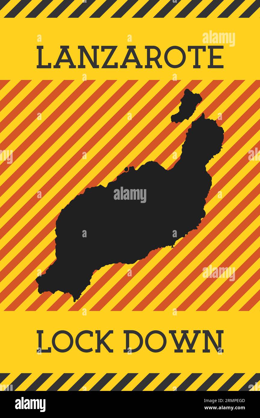 Lanzarote Lock-Down-Schild. Gelbes Symbol für Pandemie-Gefahr auf der Insel. Vektorillustration. Stock Vektor