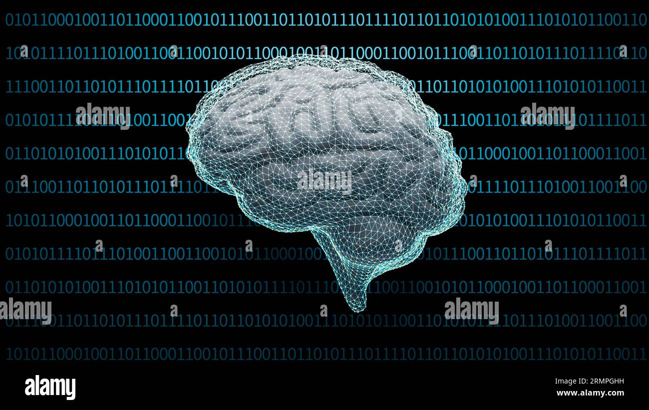Künstliche Intelligenz digitaler Hirnkonzepthintergrund, 3D-Rendering Stockfoto