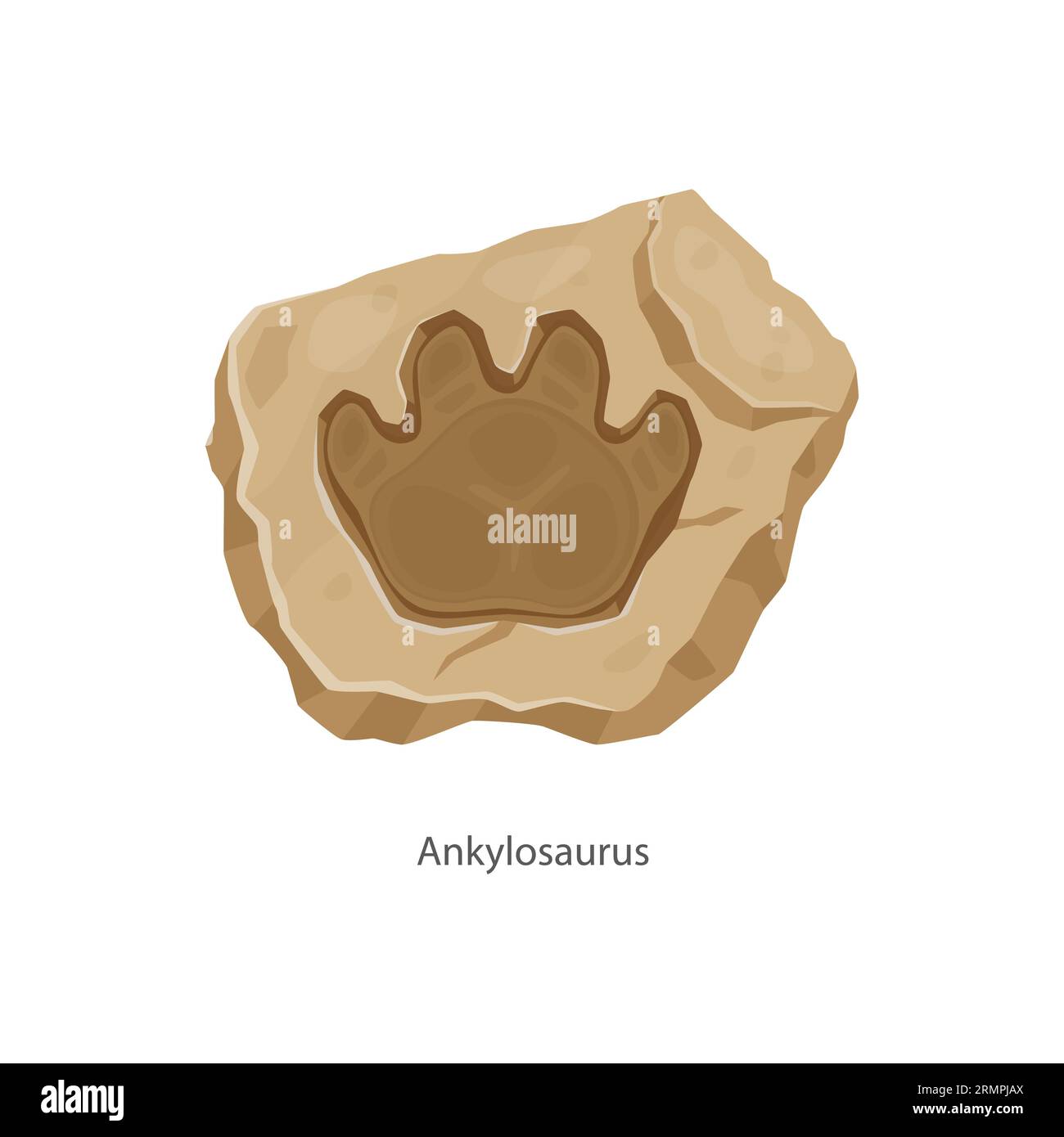 Antike Ankylosaurus-Dinosaurier-Fußabdruck, archäologisches Fossil. Isolierter Vektor-Dino-Tierpfoten-Druck in Stein, paläontologische Funde. Antike Reptilienfüße Stock Vektor