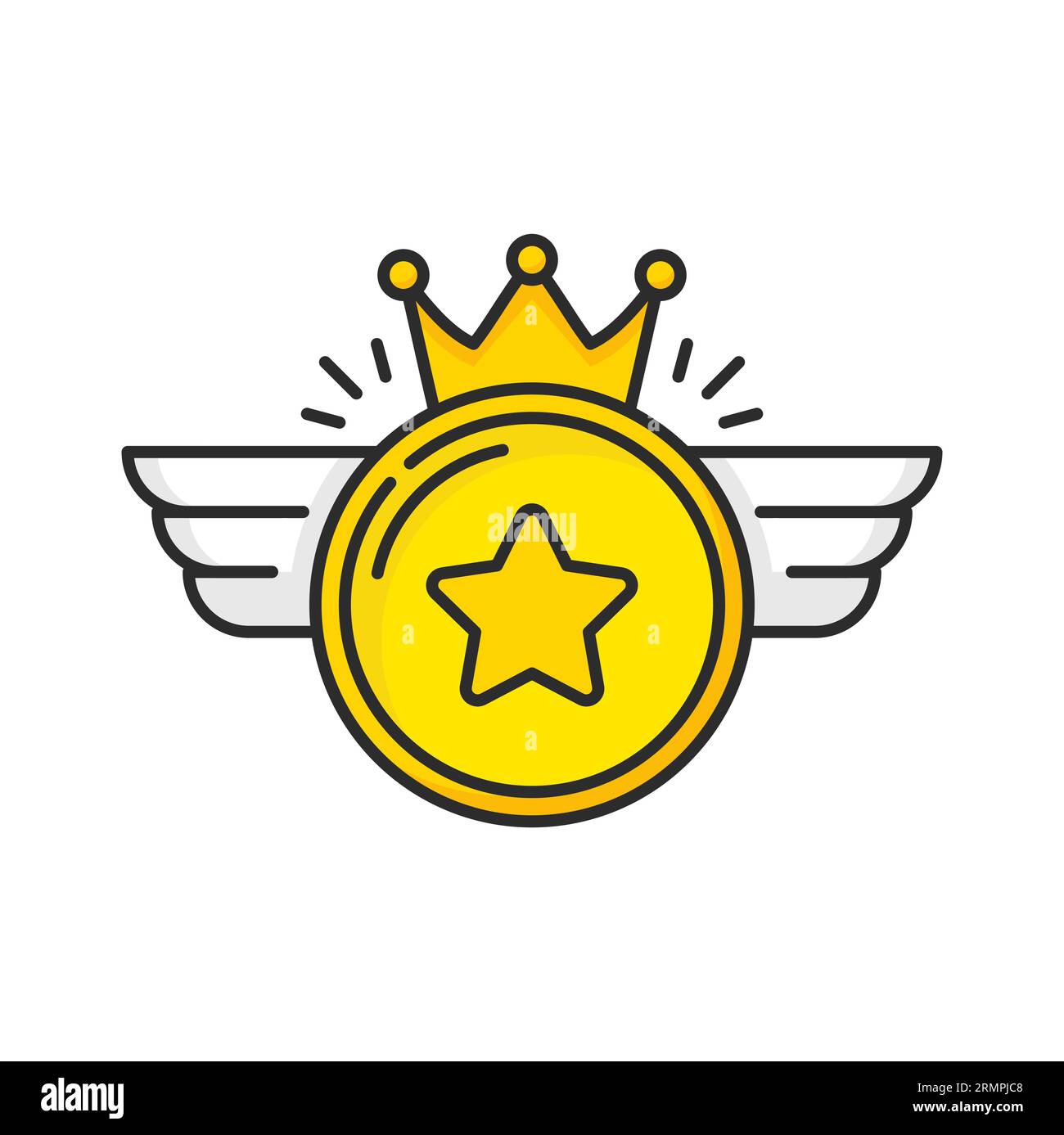 Münze mit Krone und Flügeln, Symbol für spezielle Bonuspunkte, exklusive Vorteile und Preisprämien für Vector Kunden- oder Kundenbindungsprogramm-VIP-Mitglieder. Stock Vektor