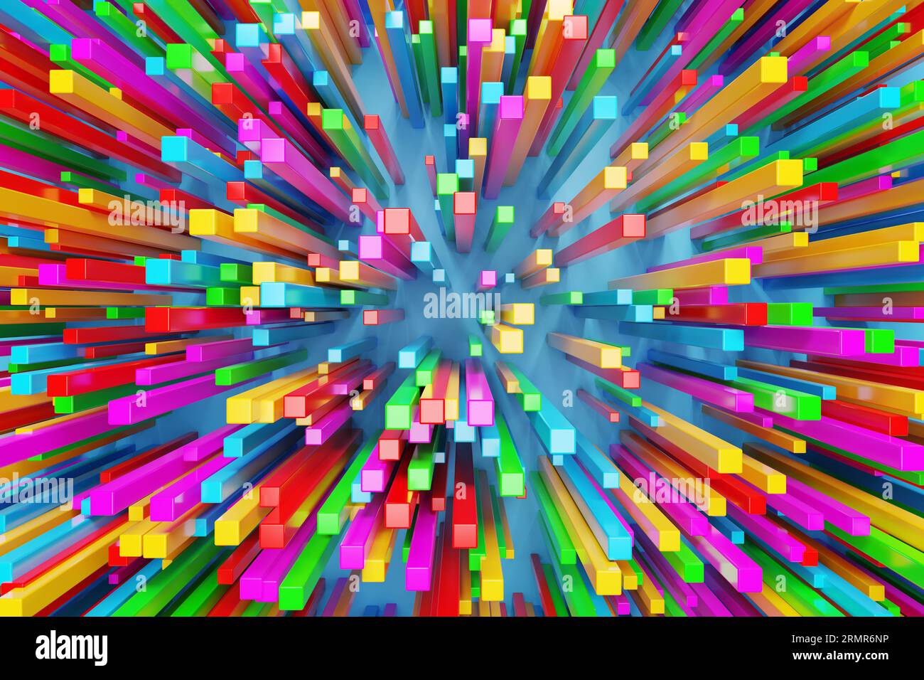 3D-Rendering des Hintergrunds der abstrakten farbigen Balkendiagramme Stockfoto