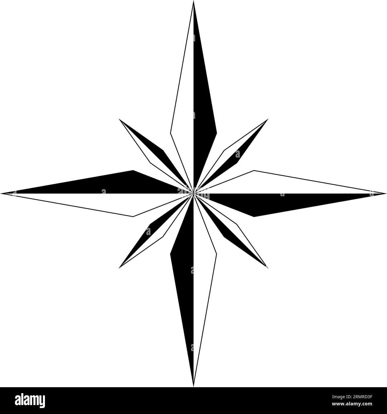 Windrose oder Kompassrose Vektor mit acht Richtungen. Navigations-, See- oder Trekking-Symbol oder zum Einbinden in eine Karte. Isolierter Hintergrund. Stock Vektor
