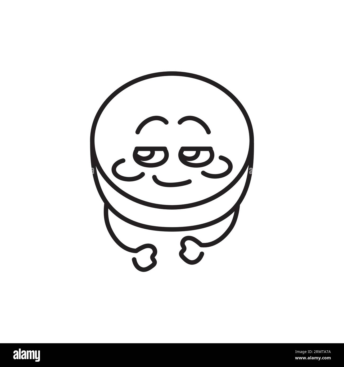 Lustiges, süßes, glückliches Eishockey-Puck-Symbol mit schwarzer Linie. Kawaii-Charakterdarstellung Stock Vektor