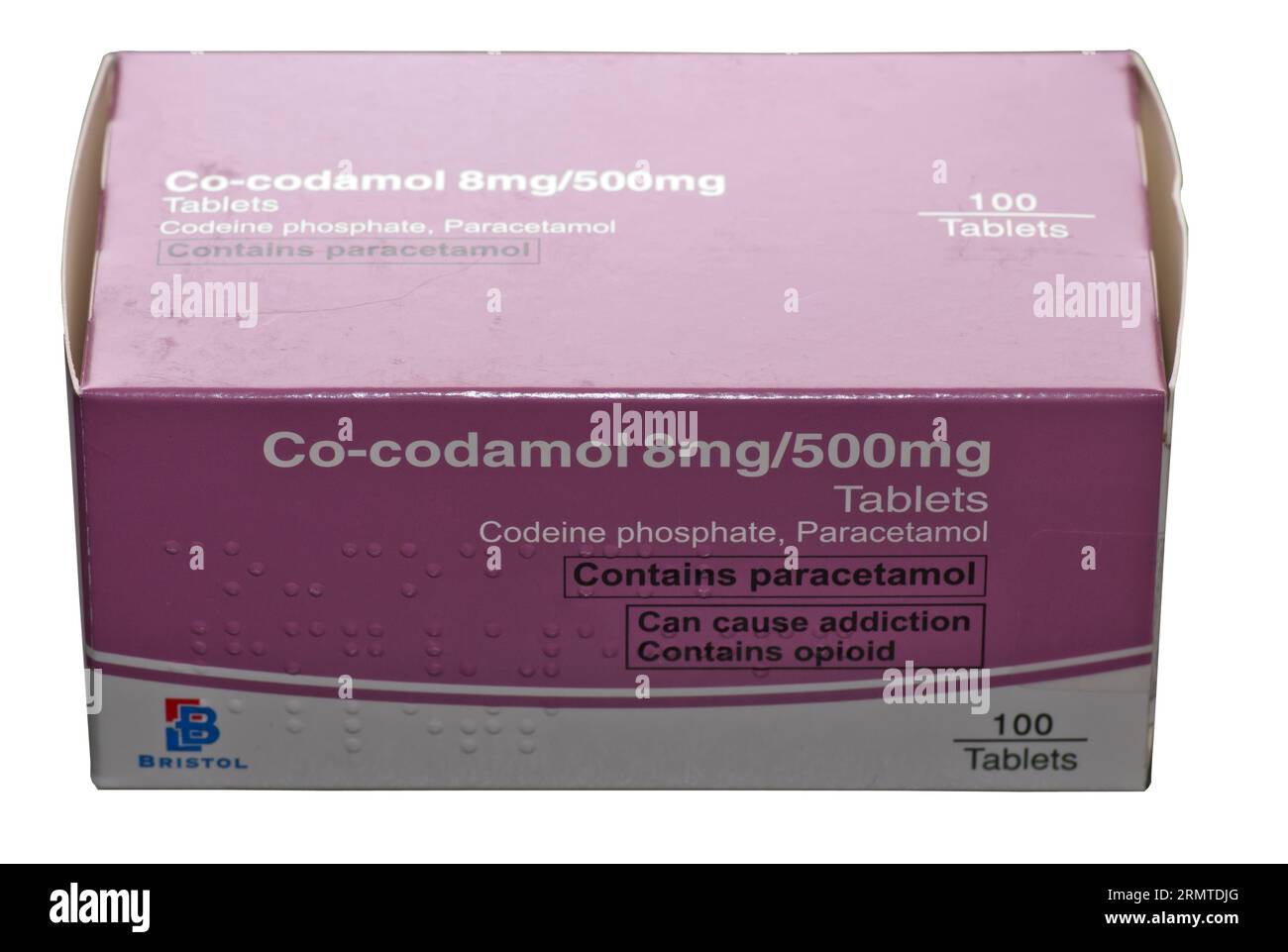 Packung mit Co Codamol Tablets 8mg 500mg Codeinphosphat Paracetamol Stockfoto