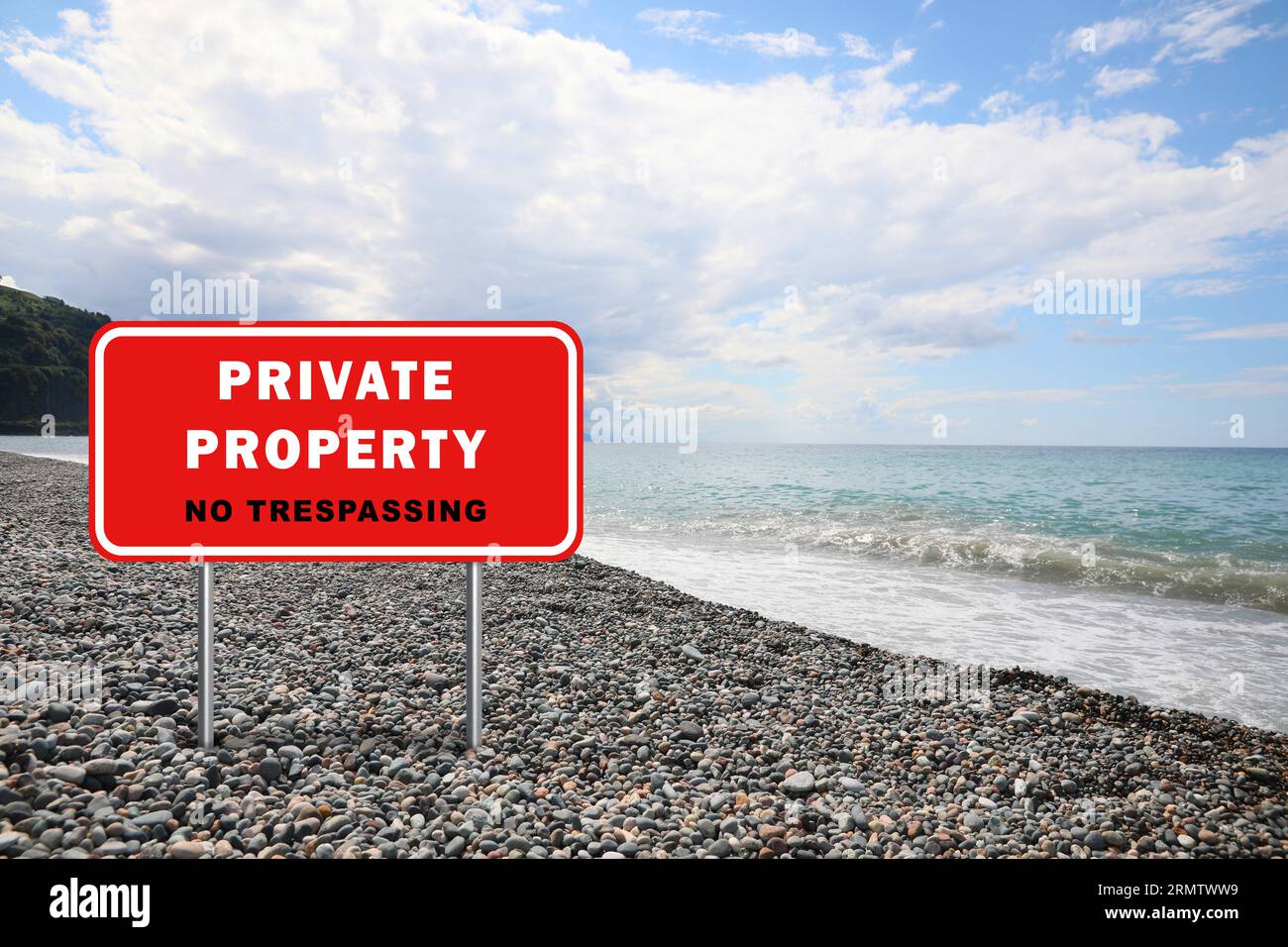 Schild mit Text Privat Hotel kein Betreten am Strand Stockfoto